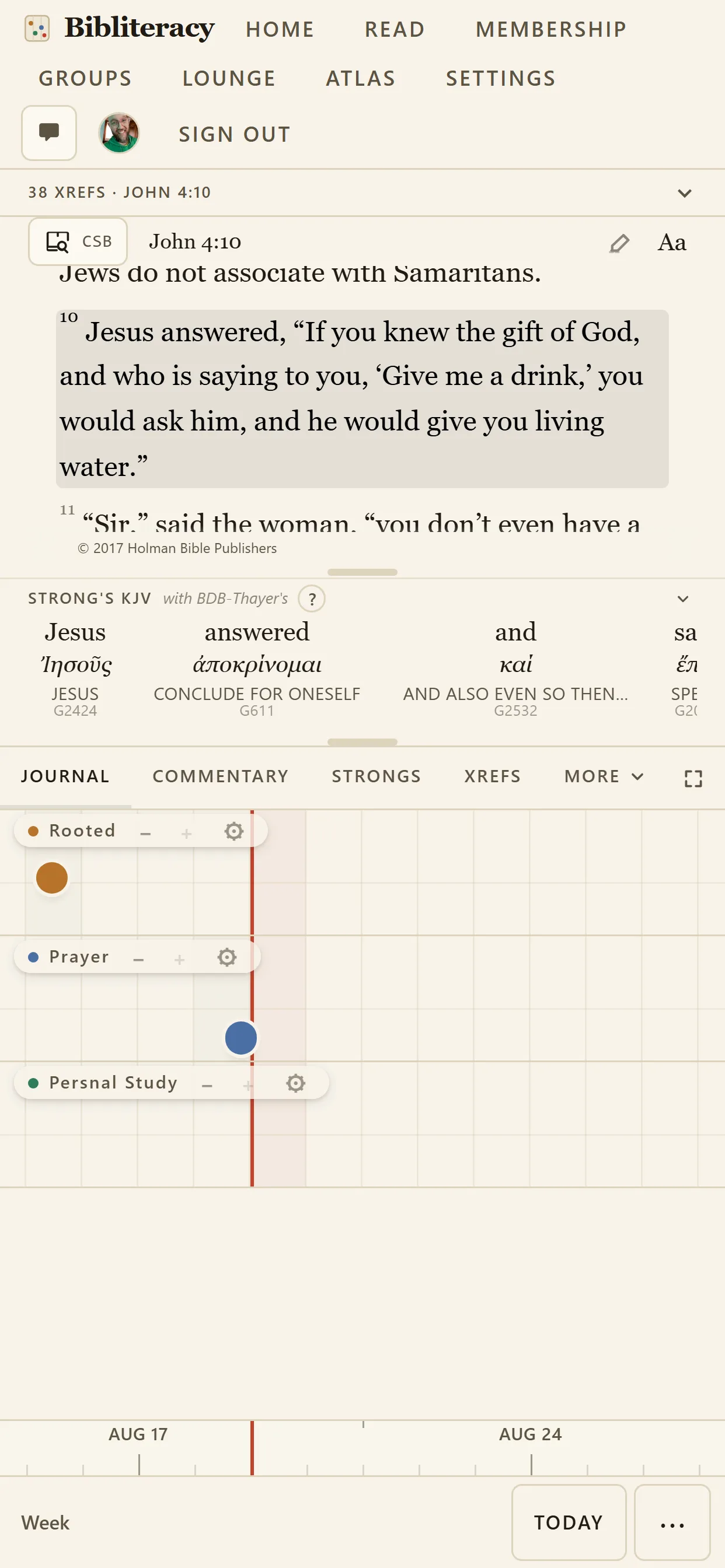 Bibliteracy running on a phone, with the book strip, reader, and tab bar stacked in a single column.